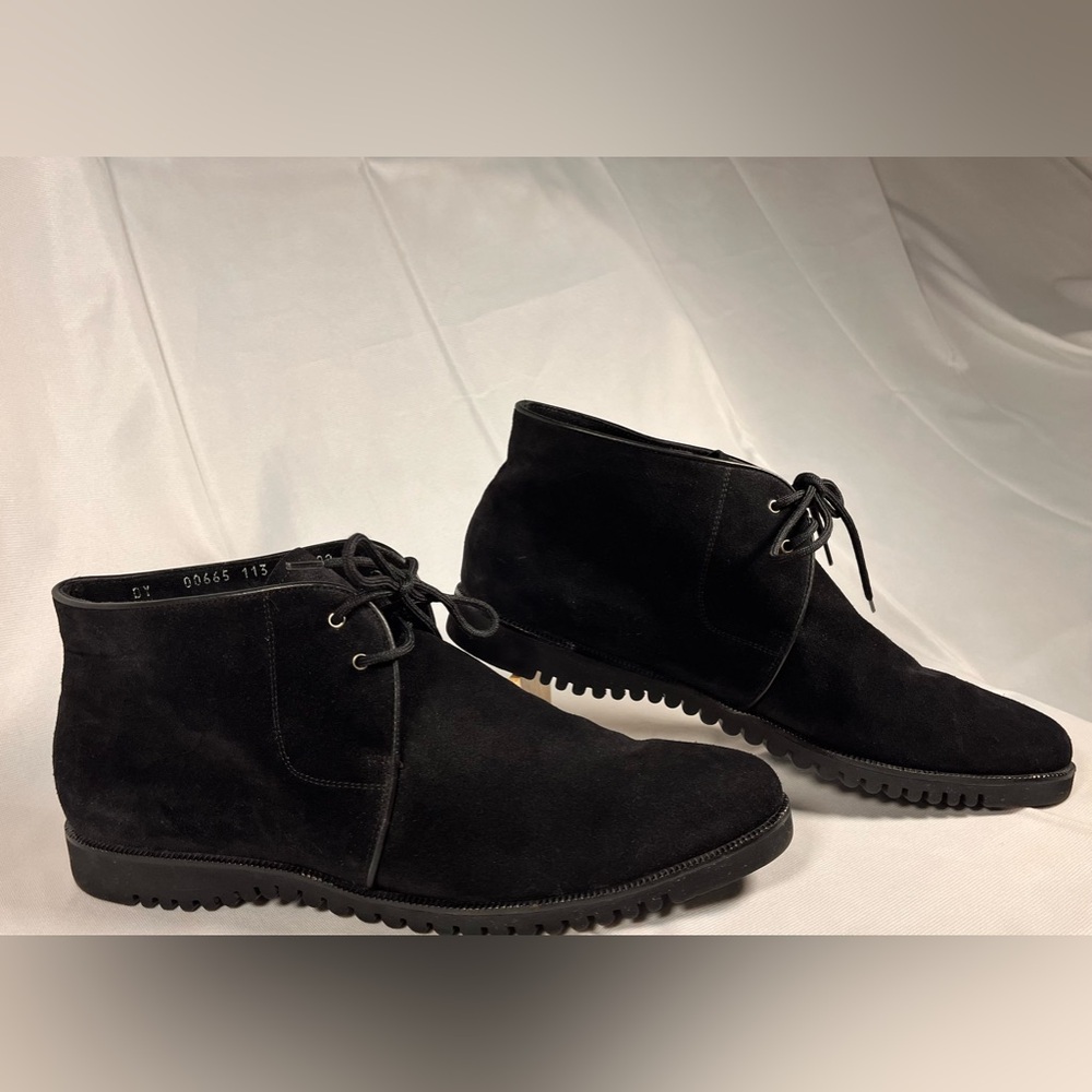 Salvatore Ferragamo Black Suede Leather Fur Ankle Boots